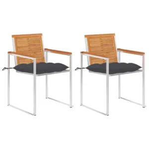 Aiatoolid antratsiitsete patjadega, 2 tk, õliviimistlusega akaatsiapuit ja roostevaba teras, 60 x 56 x 85 cm