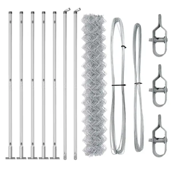Aiavõrgu ja postide komplekt, hõbedane teras, 10 x 1,6 m, 60 x 60 mm silmaga – 6