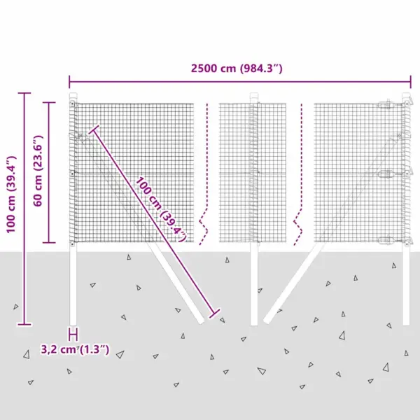 Roheline aiavõrgu ja postide komplekt, 25 x 0,6 m, 16 x 16 mm võrk, teras ja PVC – 13