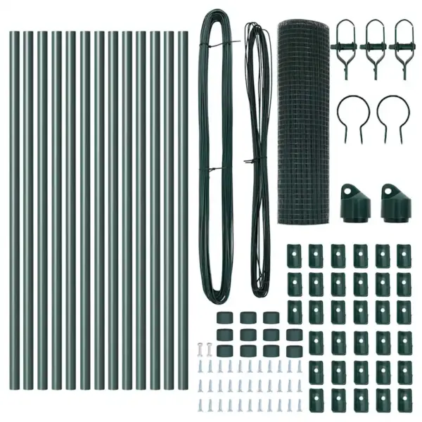 Roheline aiavõrgu ja postide komplekt, 25 x 0,6 m, 16 x 16 mm võrk, teras ja PVC – 6