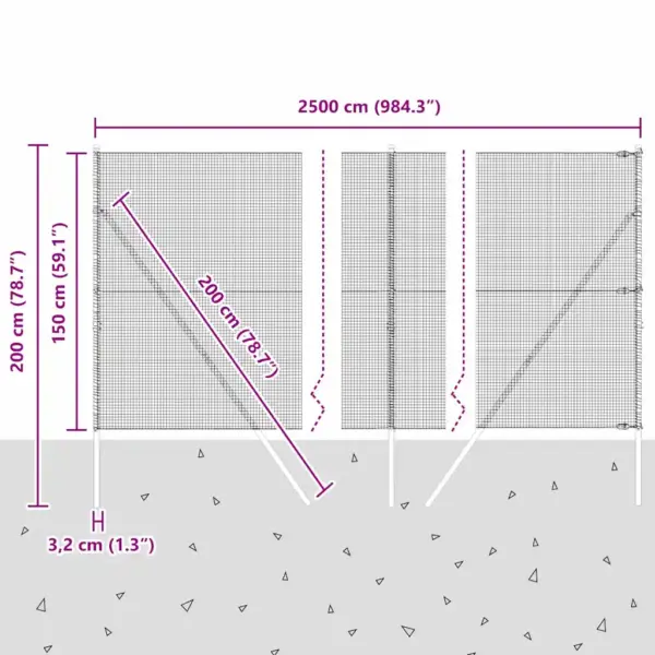 Aiavõrgu ja postide komplekt, hall, 25 x 1,5 m, 16 x 16 mm võrk, teras ja PVC, 26 posti – 13