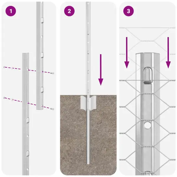 Terasest aiavõrgu komplekt postidega, hõbedane, 1,2 x 10 m – 11