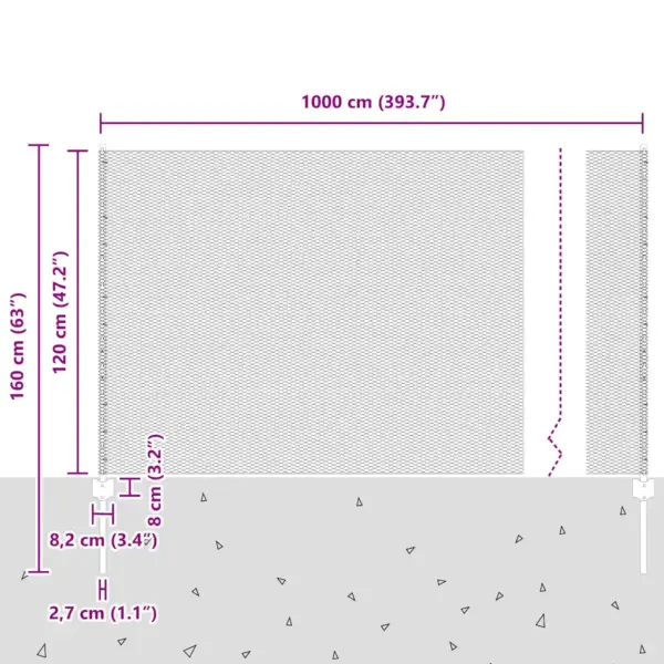 Terasest aiavõrgu komplekt postidega, hõbedane, 1,2 x 10 m – 12
