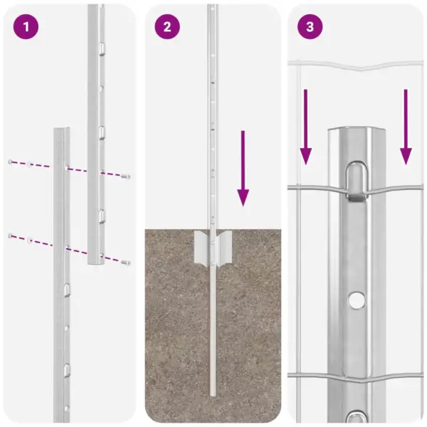 Aiavõrgu ja postide komplekt, hõbedane teras, 1,5 x 10 m – 6