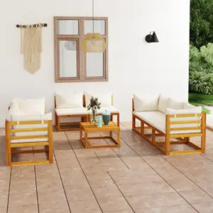 9-osaline akaatsiapuidust aiadiivani komplekt patjadega, kreemjas, laud 68 x 68 x 29 cm