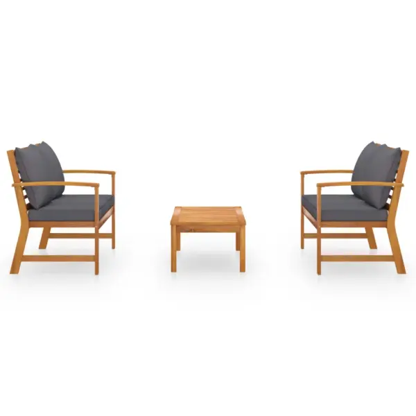 3-osaline akaatsiapuidust aiadiivanikomplekt tumehallide patjade ja kohvilauaga – 3