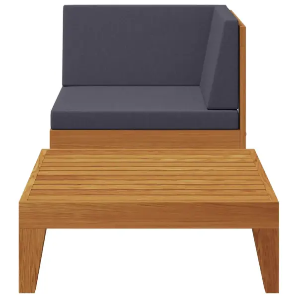 2-osaline akaatsiapuidust aiamööbli komplekt patjadega, nurgadiivan ja diivanilaud, tumehallid padjad, nurgadiivan ja laud 68,5 x 68,5 cm – 3
