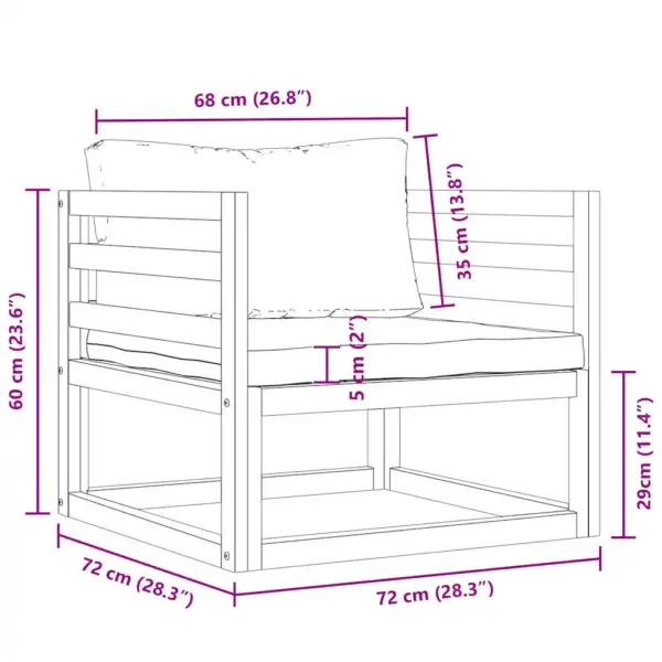 Akaatsiapuidust aiatool tumehallide patjadega, 72 x 72 x 60 cm – 10
