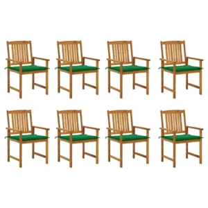 Akaatsiapuidust aiatoolid roheliste istmepatjadega, 8 tk, ilmastikukindlad, 61 x 57 x 92 cm