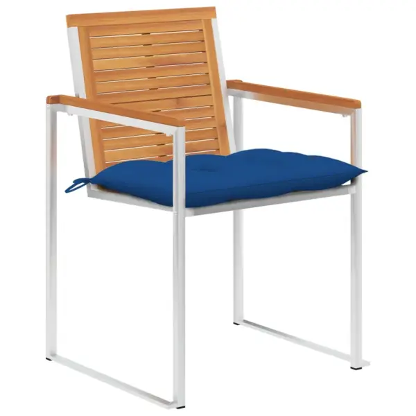 Virnastatavad akaatsiapuidust aiatoolid siniste patjadega, roostevaba terasraamiga, 6 tk – 2