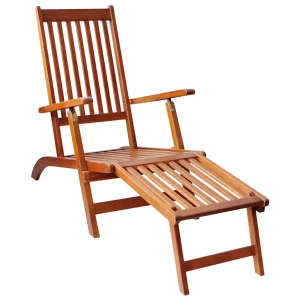 Kokkupandav akaatsiapuidust lamamistool jalatoe ja punase istmepadja, 3-asendiline, 167 x 56 x 75 cm – 2