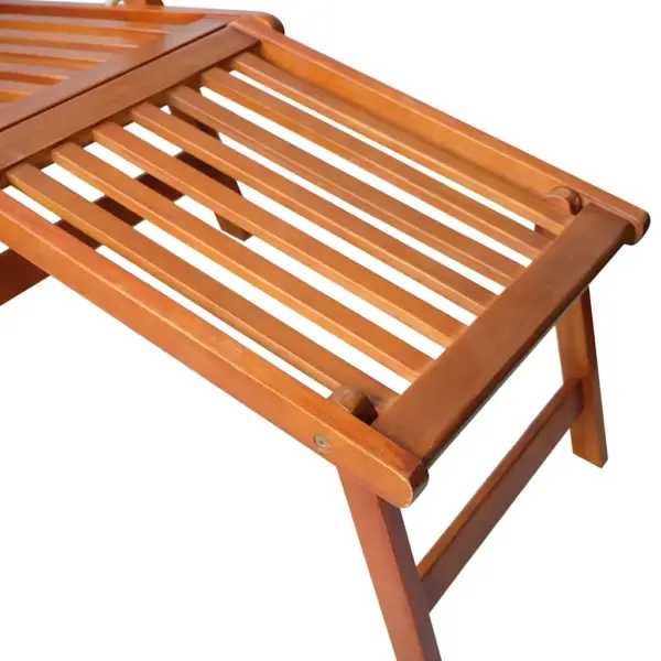 Kokkupandav akaatsiapuidust lamamistool jalatoe ja punase istmepadja, 3-asendiline, 167 x 56 x 75 cm – 5
