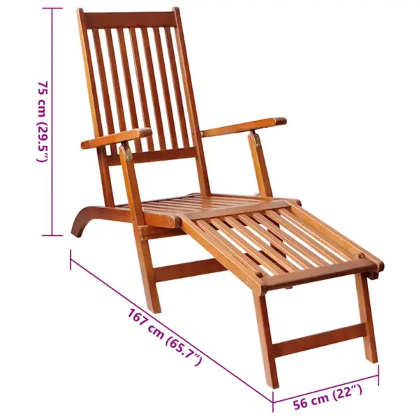 Kokkupandav akaatsiapuidust lamamistool jalatoe ja punase istmepadja, 3-asendiline, 167 x 56 x 75 cm – 10