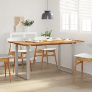 Akaatsiapuidust söögilaud naturaalsete servade ja hõbedaste terasjalgadega, 154 x 80 x 76 cm