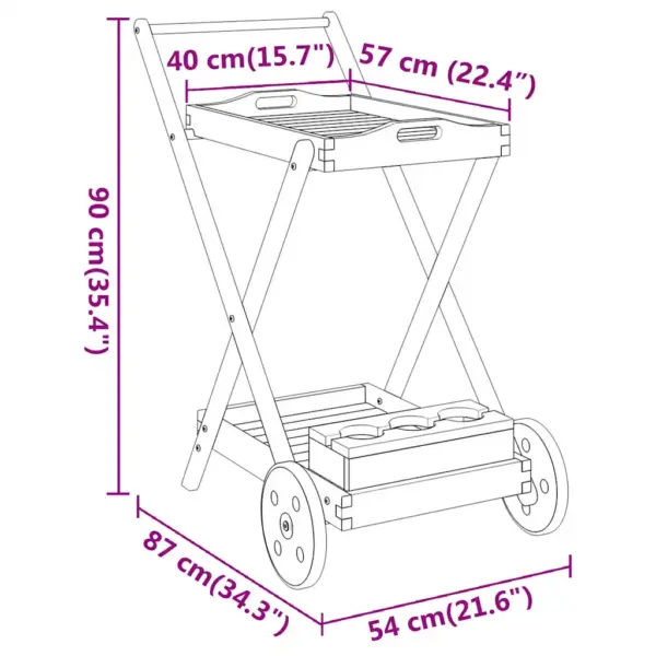 Akaatsiapuidust teekäru ratastega, 54 x 87 x 90 cm, pruun – 8
