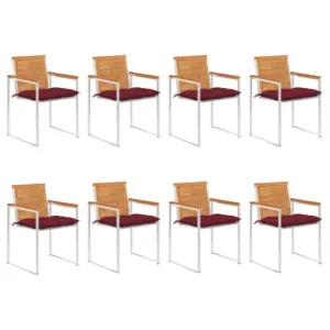 Virnastatavad akaatsiapuidust aiatoolid istmepatjadega, 8 tk, veinipunased, roostevaba terasraamiga, 60 x 56 x 85 cm