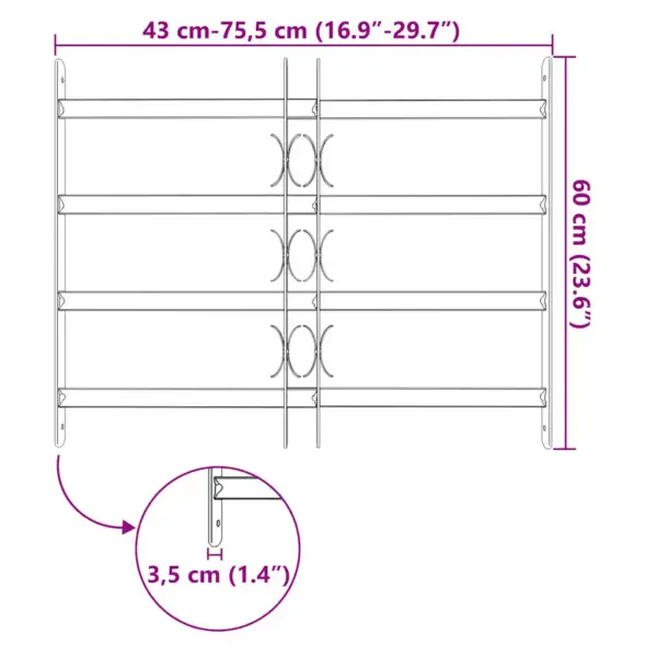 Reguleeritavad akna turvatrellid, tsingitud teras, 4 põikitrelli, hõbedane, 600 x 500–650 mm – 7