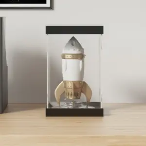 Tolmukindel akrüülist vitriinkast, läbipaistev, musta põhjaga, 14 x 14 x 22 cm