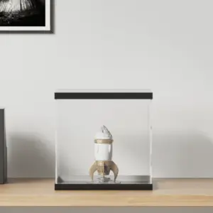 Tolmukindel akrüülist vitriinkast kollektsioonidele, läbipaistev/must, 30 x 30 x 30 cm