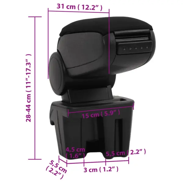 Auto käetugi panipaigaga, must, Ford Focus III (2015), ABS, reguleeritav kõrgus, 15 x 31 x (28–44) cm – 10