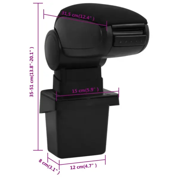 Reguleeritav auto käetugi panipaigaga, must, HYUNDAI VERNA/SOLARIS, ACCENT 2010–2016, 15 x 31,5 x (35–51) cm - 10