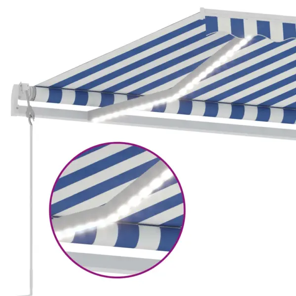 Automaatne terrassimarkiis LED-valgustuse ja tuuleanduriga, 600 x 350 cm, sinine-valge - 12