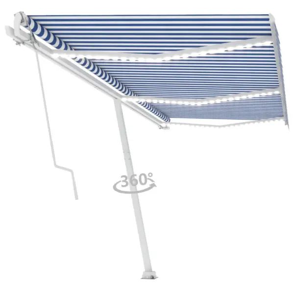 Automaatne terrassimarkiis LED-valgustuse ja tuuleanduriga, 600 x 350 cm, sinine-valge - 3