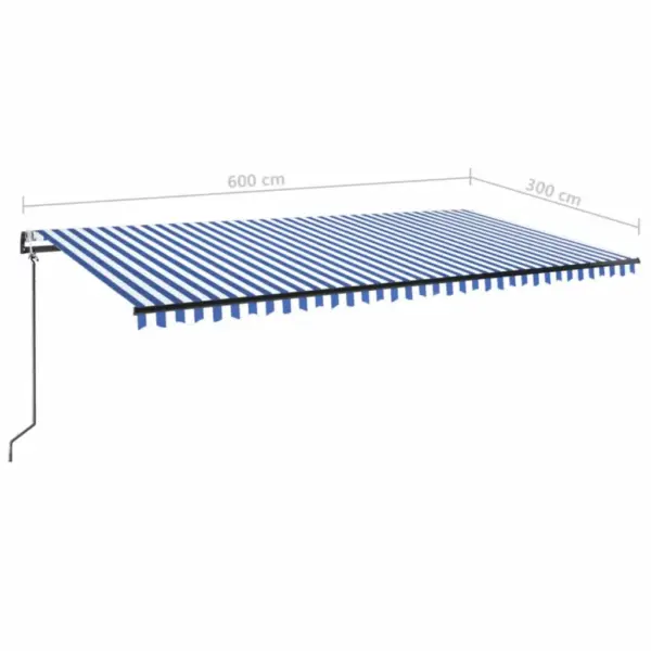 Automaatne terrassivarikatus LED-valgustusega ja tuuleanduriga, sinine/valge, 600 x 300 cm – 10