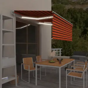 Automaatne terrassivarikatus LED-valgustuse ja tuuleanduriga, 3 x 2,5 m, oranž/pruun, valge raam
