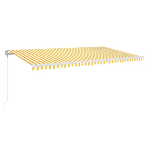 Automaatne terrassivarikatus LED-valgustuse ja tuuleanduriga, 600 x 300 cm, kollane-valge, valge alumiiniumraam – 2