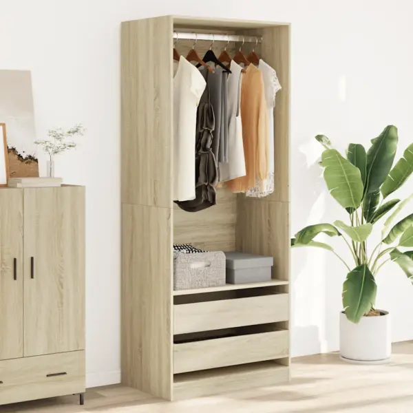 Avatud riidekapp riputuslatiga ja 2 sahtliga, Sonoma tamm, tehispuit, 80 x 50 x 200 cm – 3