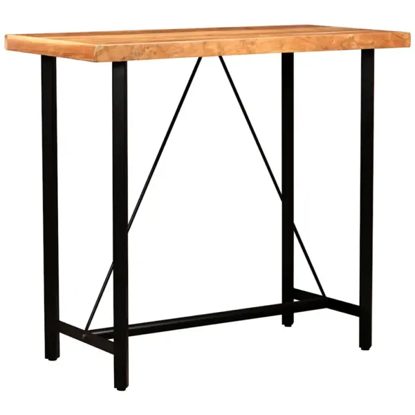 5-osaline baarikomplekt täispuitlaua ja ehtsast nahast baaritoolidega, must – 13