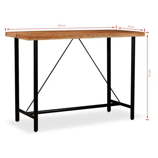 Tööstusliku stiiliga baarikomplekt, 7 osa, India roosipuidust baarilaud 150 x 70 x 107 cm ja pruunid nahkbaaripukid - 13