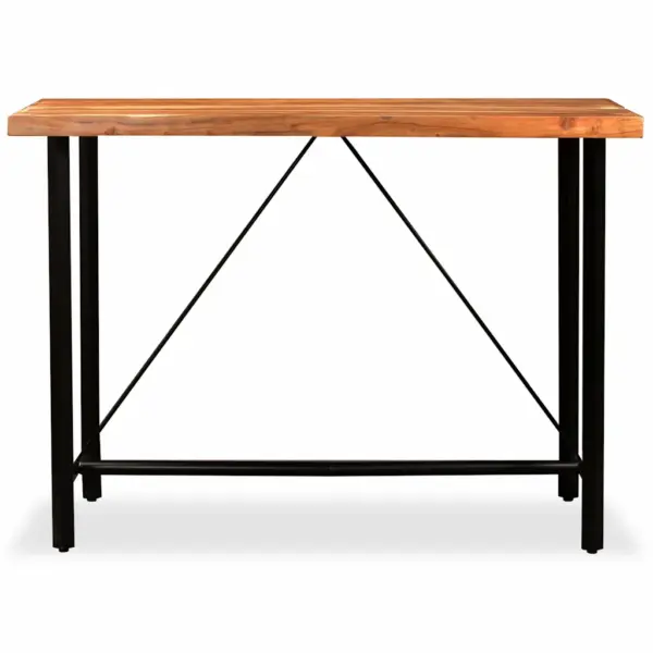 Tööstusliku stiiliga baarikomplekt, 7 osa, India roosipuidust baarilaud 150 x 70 x 107 cm ja pruunid nahkbaaripukid - 3