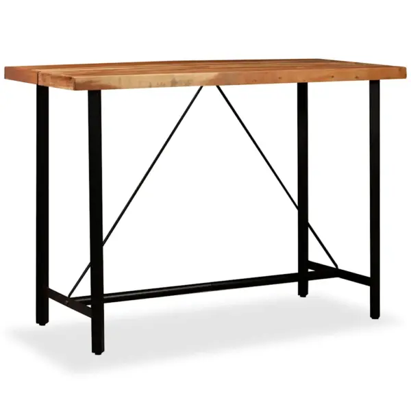 Tööstusliku stiiliga baarikomplekt, 7 osa, India roosipuidust baarilaud 150 x 70 x 107 cm ja pruunid nahkbaaripukid - 6