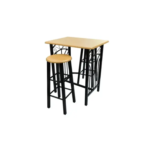 Baarilaua ja 2 baaripuki komplekt, must/beež MDF ja teras, laud 72,5 x 55 x 82,5 cm – 2