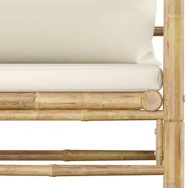 7-osaline bambusest aiamööbli komplekt kreemjasvalgete patjadega – 8