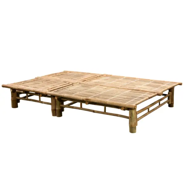 Kahekohaline bambusest päevitustool roheliste istmepatjadega, 200 x 130 cm – 5