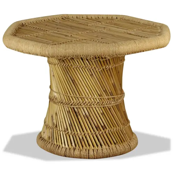 Kaheksanurkne bambusest ja džuudist kohvilaud, pruun, 60 x 60 x 45 cm – 5