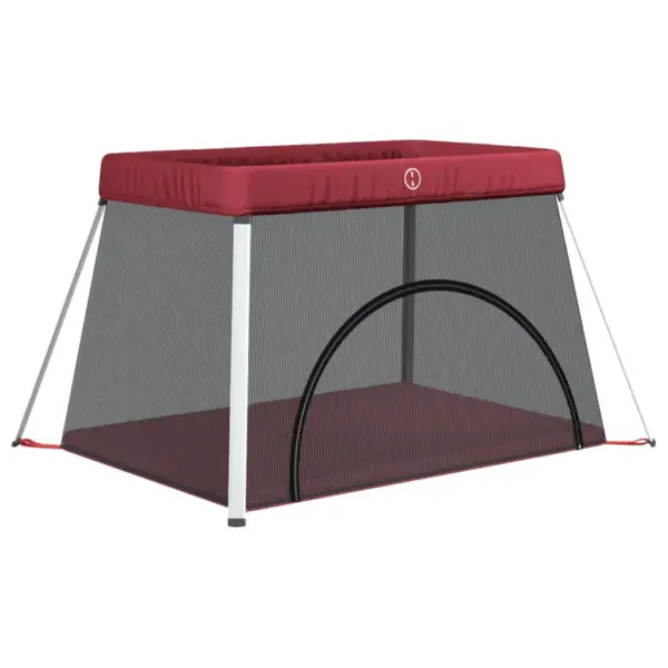 Beebi mänguaedik ja reisivoodi madratsiga, punane linane kangas, 110 x 82 x 67 cm – 2