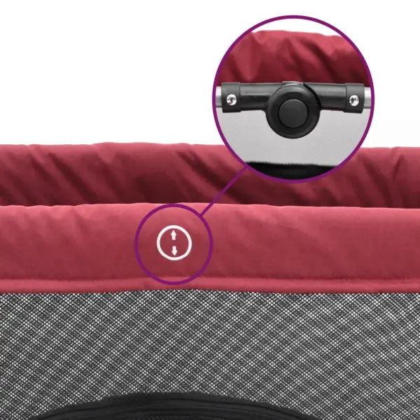 Beebi mänguaedik ja reisivoodi madratsiga, punane linane kangas, 110 x 82 x 67 cm – 7