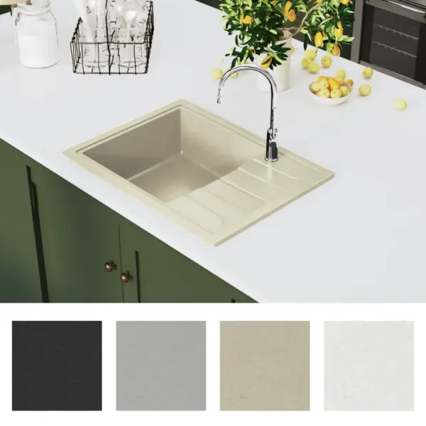 Beež graniitkomposiidist köögivalamu kuivatusala ja ülevooluavaga, 580 x 440 mm – 3