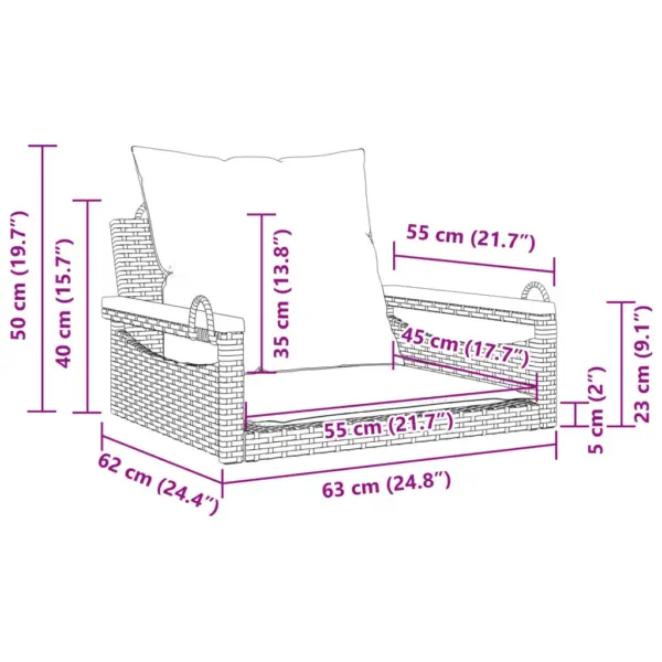 Beež polürotangist rippkiik patjadega, akaatsiapuidust detailid, 63 x 62 x 40 cm – 9