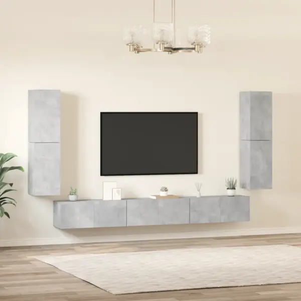 7-osaline seinale paigaldatavate TV-kappide komplekt, betoonhall, tehispuit - 3