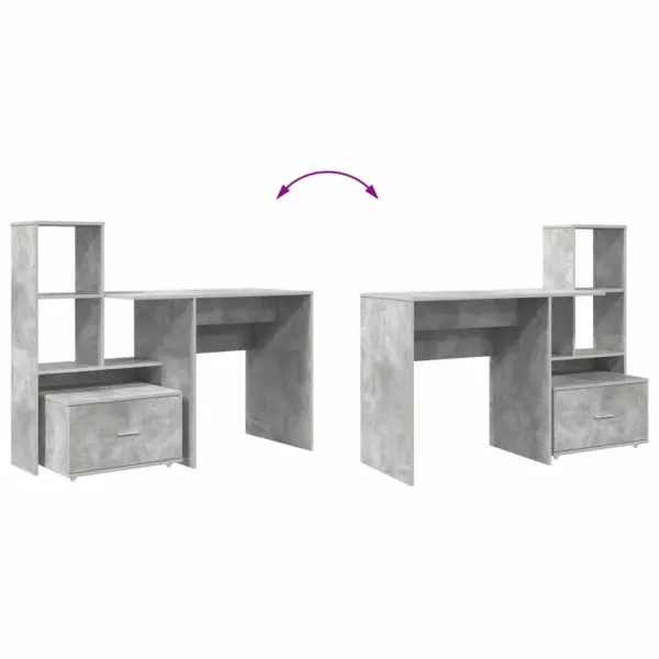 Kirjutuslaud riiuli ja sahtliga, betoonhall tehispuit, 131,5 x 50 x 106,5 cm – 11