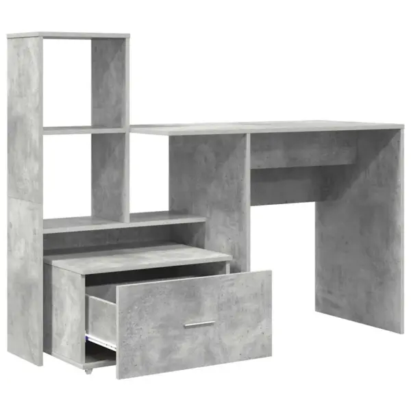 Kirjutuslaud riiuli ja sahtliga, betoonhall tehispuit, 131,5 x 50 x 106,5 cm – 7