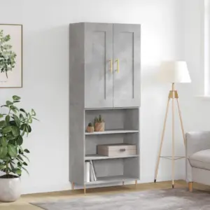 Kõrge kapp avatud riiulitega, betoonhall, tehispuit ja metall, 69,5 x 34 x 180 cm