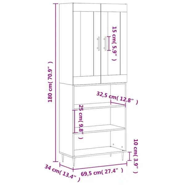 Kõrge kapp avatud riiulitega, betoonhall, tehispuit ja metall, 69,5 x 34 x 180 cm - 13