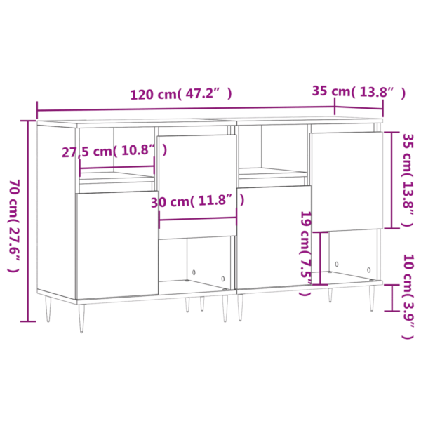 Betoonhall puhvetkapp, 2 tk, tehispuit ja metall, 120 x 35 x 70 cm - 11