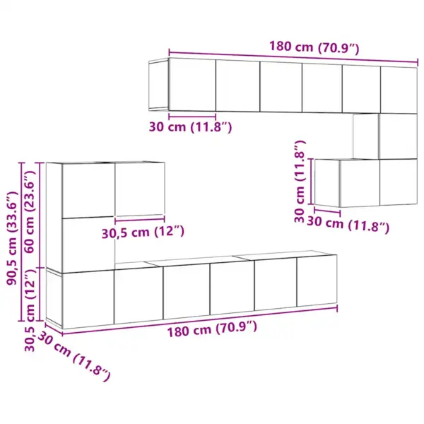 10-osaline seinale kinnitatavate telerikappide komplekt, betoonhall tehispuit – 12
